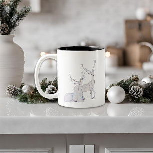 Tasse 2 Couleurs Aquarelle Moderne Minimaliste Reindeer Vacances