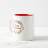 Tasse 2 Couleurs Aquarelle moderne Script Joyeuse couronne de Noël (Devant gauche)