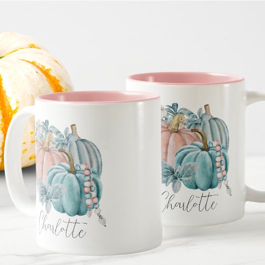 Tasse 2 Couleurs Aquarelle modifiable Bleu rose Nom du Citrouille A