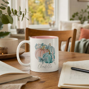 Tasse 2 Couleurs Aquarelle modifiable Bleu rose Nom du Citrouille A