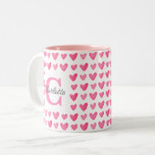 Tasse 2 Couleurs Aquarelle monogramme personnalisable Coeurs roses (Devant gauche)
