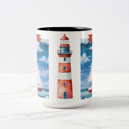 Tasse 2 Couleurs Aquarelle nautique Ocean Voilier Personnalisé (Centre)