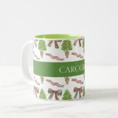 Tasse 2 Couleurs Aquarelle Noël Plaid Bow & Topiary (Devant gauche)