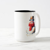 Tasse 2 Couleurs Aquarelle Noël Snowman (Devant droit)