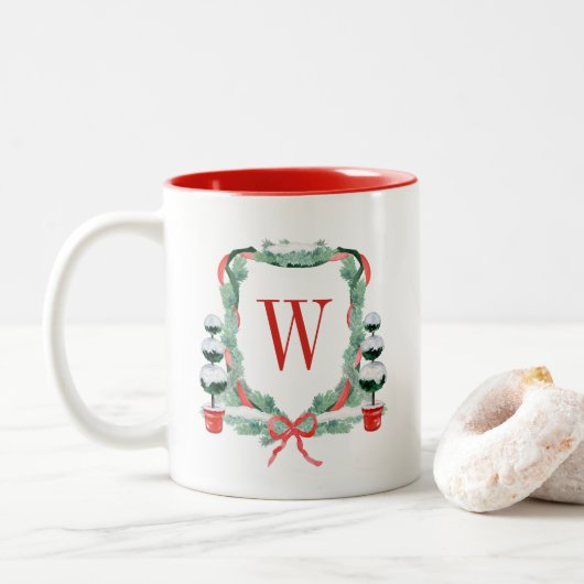 Tasse 2 Couleurs Aquarelle Noël Topio Cimier Monogramme (Avec donut)