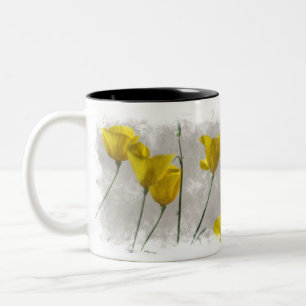 Tasse 2 Couleurs Aquarelle numérique Jaunes Pavots de Californie De
