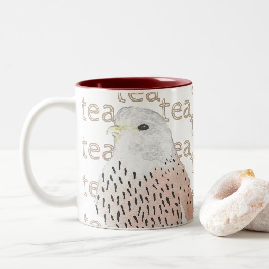 Tasse 2 Couleurs Aquarelle Oiseau de Prey Falcon Kestrel (Avec donut)