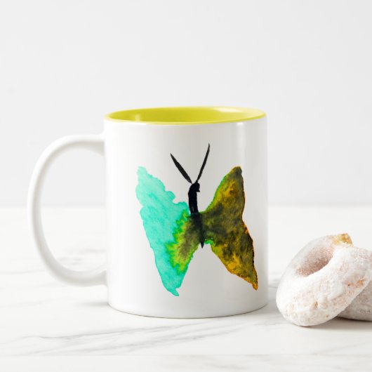 Tasse 2 Couleurs Aquarelle papillon aqua joli (Avec donut)