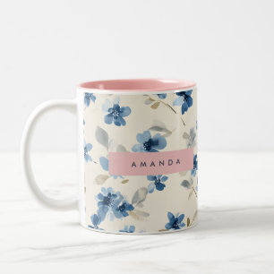 Tasse 2 Couleurs Aquarelle Pastel personnalisée Bleu Fleur
