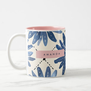 Tasse 2 Couleurs Aquarelle personnalisée de marguerite bleu pastel