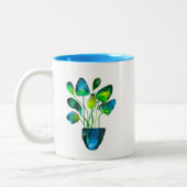 Tasse 2 Couleurs Aquarelle plante art vert et bleu abstrait (Gauche)