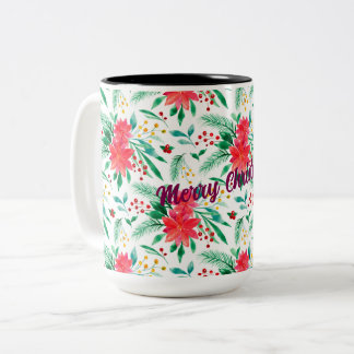 Tasse 2 Couleurs Aquarelle Poinséttia