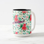Tasse 2 Couleurs Aquarelle Poinséttia (Devant droit)