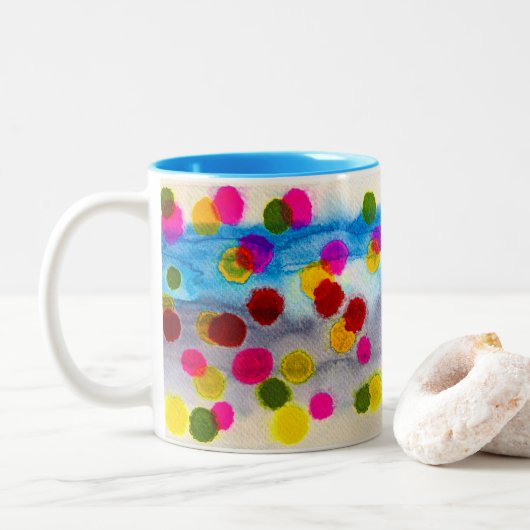 Tasse 2 Couleurs Aquarelle pois bleue abstraite (Avec donut)