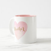 Tasse 2 Couleurs Aquarelle rose Coeur Fille Script Police Nom Or (Devant gauche)