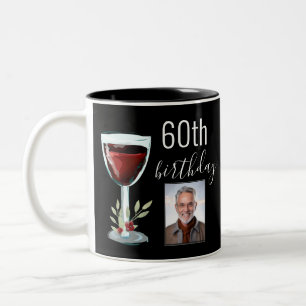 Tasse 2 Couleurs Aquarelle Rose de vin rouge Photo 60e anniversaire