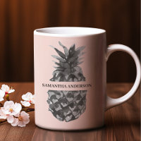 Aquarelle rose et gris ananas | Votre nom
