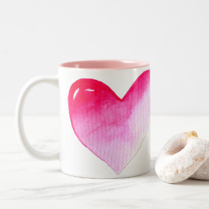 Tasse 2 Couleurs Aquarelle rose et rouge coeur pop art valentine