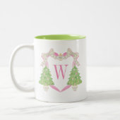 Tasse 2 Couleurs Aquarelle rose et vert Noël Monogramme Crest (Gauche)