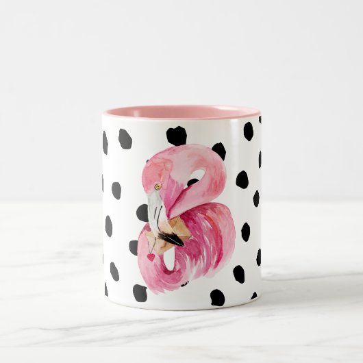 Tasse 2 Couleurs Aquarelle rose exotique moderne Flamant rose & poi (Centre)