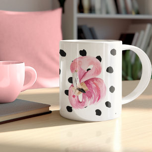 Tasse 2 Couleurs Aquarelle rose exotique moderne Flamant rose & poi