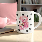 Tasse 2 Couleurs Aquarelle rose exotique moderne Flamant rose & poi