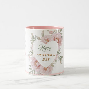 Tasse 2 Couleurs Aquarelle rose verte Fête des mères florales fémin