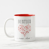 Tasse 2 Couleurs Aquarelle rouge mignonne Coeurs Besties Noms (Gauche)