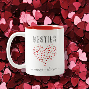 Tasse 2 Couleurs Aquarelle rouge mignonne Coeurs Besties Noms