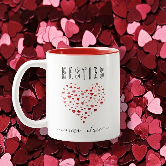Tasse 2 Couleurs Aquarelle rouge mignonne Coeurs Besties Noms