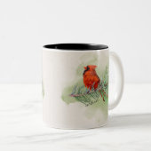 Tasse 2 Couleurs Aquarelle rustique doux cardinal rouge (Devant droit)