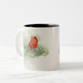 Tasse 2 Couleurs Aquarelle rustique doux cardinal rouge (Devant gauche)