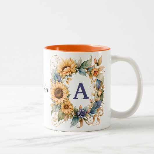 Tasse 2 Couleurs Aquarelle tendance Elegant Sunflower Monogramme No (Droit)