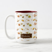 Tasse 2 Couleurs Aquarelle Thanksgiving Chute Feuilles Monogramme (Gauche)