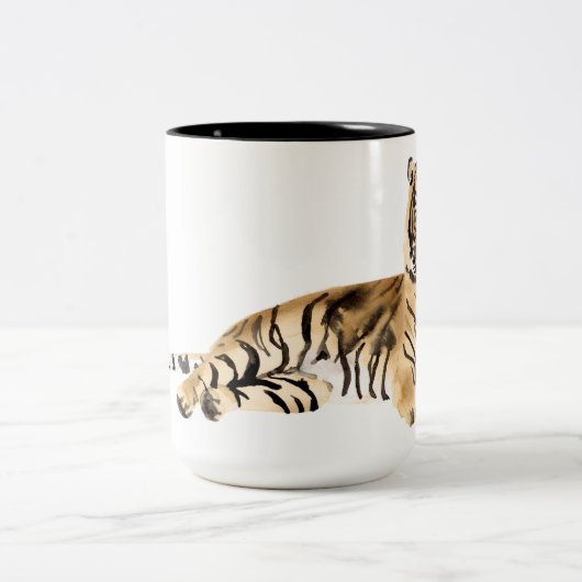 Tasse 2 Couleurs Aquarelle Tiger Repose (Centre)