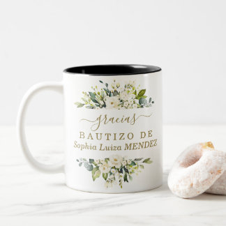 Tasse 2 Couleurs Aquarelle unique Fleurs blanches espagnol Bautizo