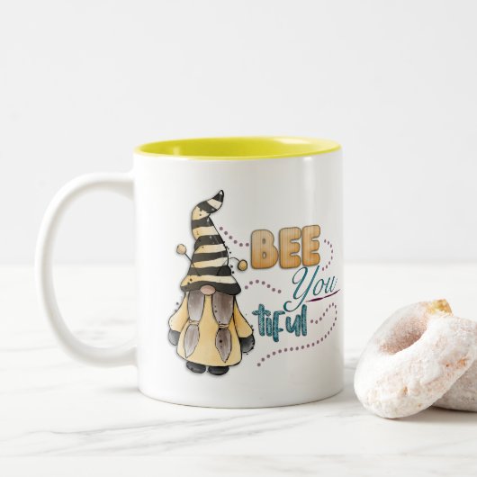 Tasse 2 Couleurs Aquarelle Whimsical Gnome Gonk (Avec donut)