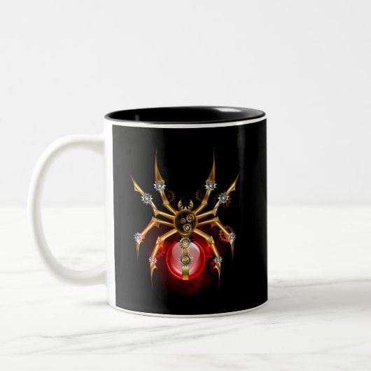 Tasse 2 Couleurs Araignée steampunk sur fond noir (Gauche)