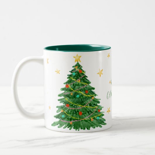 Tasse 2 Couleurs Arbre d'aquarelle Joyeuse Musique de Noël (Gauche)