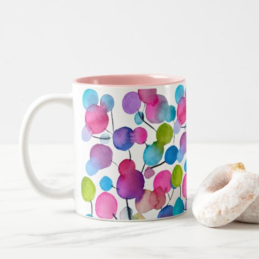 Tasse 2 Couleurs Arbre d'art abstrait rose mignon (Avec donut)