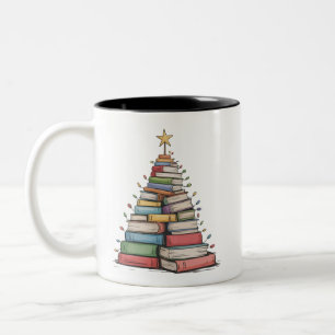 Tasse 2 Couleurs Arbre de Noël Livre Rétro Bibliothèque Bookworm