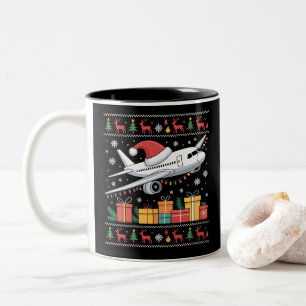 Tasse 2 Couleurs Arbre de Noël lumineux drôle Santa Avion moche
