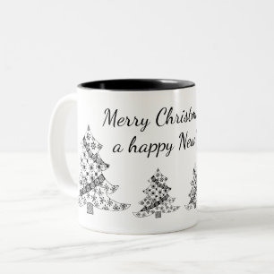 Tasse 2 Couleurs Arbre de Noël noir blanc Vacances Nouvel an