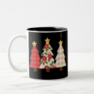 Tasse 2 Couleurs Arbre de Noël Patchwork Vintage Mignon de Fêtes