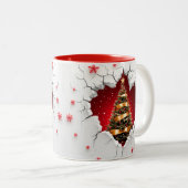 Tasse 2 Couleurs Arbre de Noël, Rouge et Or - Noir (Devant droit)