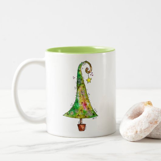 Tasse 2 Couleurs Arbre de Noël Whimsical (Avec donut)