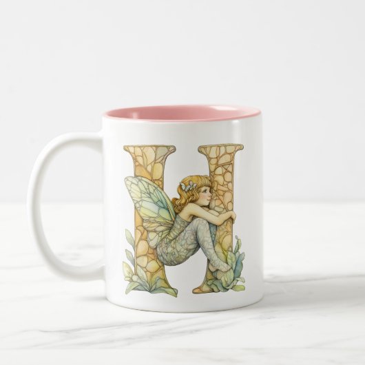 Tasse 2 Couleurs Arc en ciel Fairy Initial 'H' (Gauche)