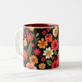 Tasse 2 Couleurs Arrière - plan noir avec fleurs (Devant gauche)