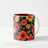 Tasse 2 Couleurs Arrière - plan noir avec fleurs (Devant droit)