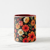 Tasse 2 Couleurs Arrière - plan noir avec fleurs (Centre)